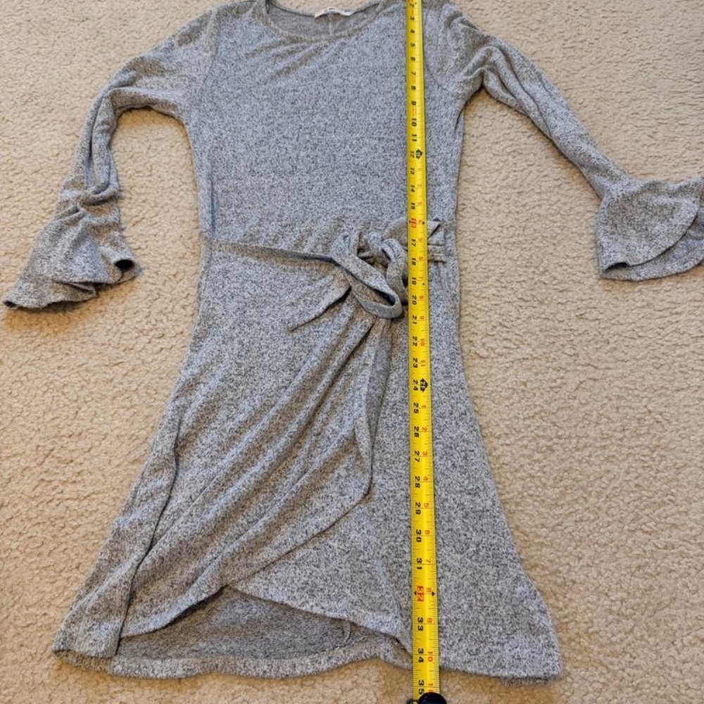 Gray Side Tie Bodycon Dress Small Long Sleeve Knit Dress - Picture 7 of 9